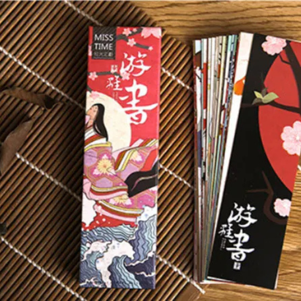 Boîte de marque-pages kawaii avec une collection de designs japonais colorés.